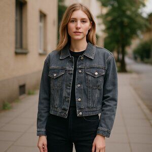 NWOT Rebecca Minkoff Gray Studded Denim Jacket Size L